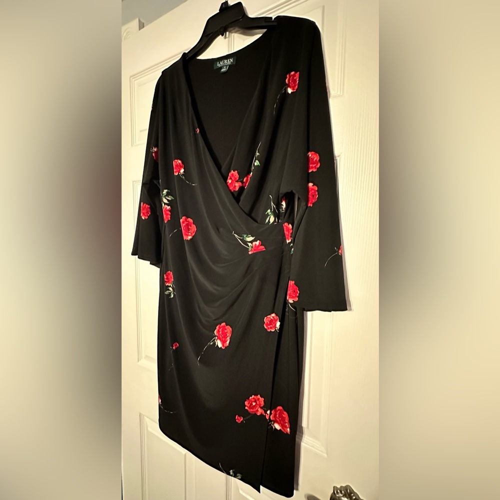 Ralph Lauren Dress, size 12, black with red roses
